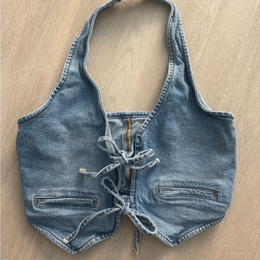Altar'd State Light Blue Denim Halter Top
